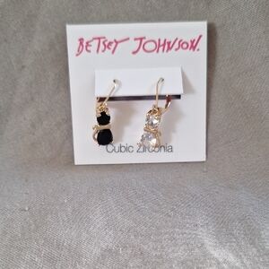 Betsey Johnson Black and Gold Cat Earrings with Cubic Zirconia